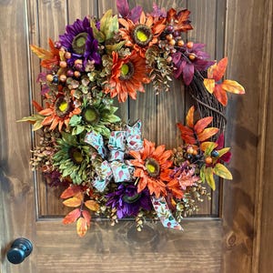 Sunflower Fall Wreath, Fall Door Wreath, Autumn Wreath, Thanksgiving Wreath, Sunflower Wreath, Fall Decor, Mantle Decor, Housewarming Gift