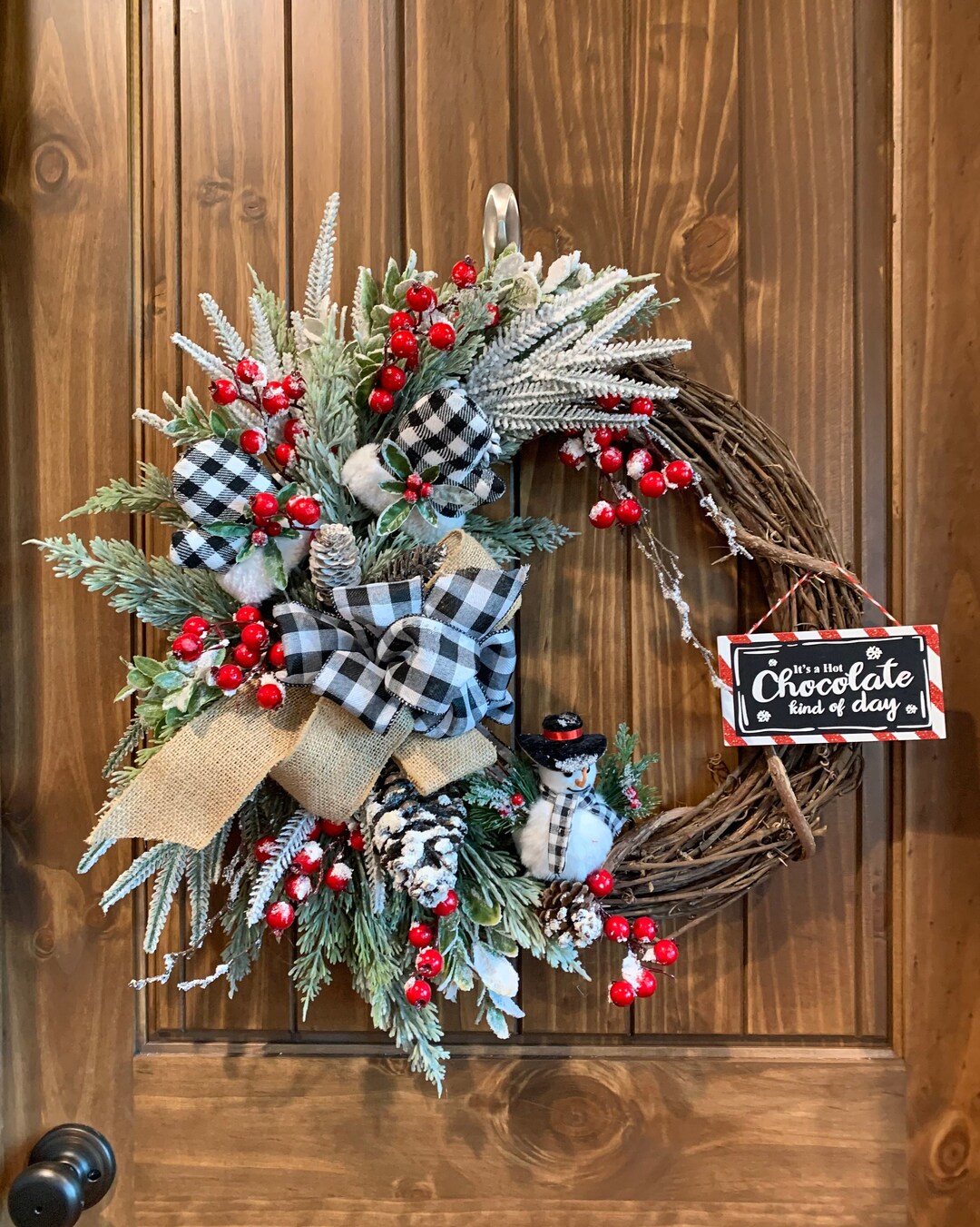 Buffalo Plaid Winter Wreath, Winter Door Wreath, Winter Snowman Wreath ...