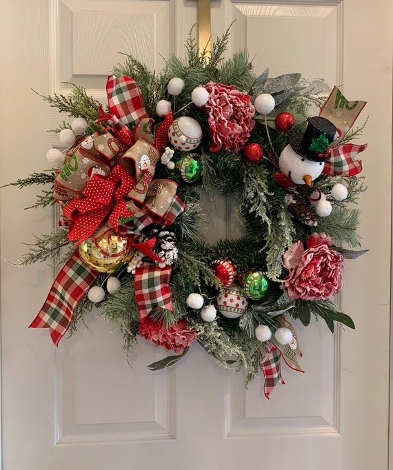 Christmas Door Wreath, Holiday Wreath, Polka Dot Christmas Wreath