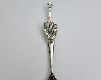 Middle Finger Mini Spoon Pendant, Flip Off Necklace Charm