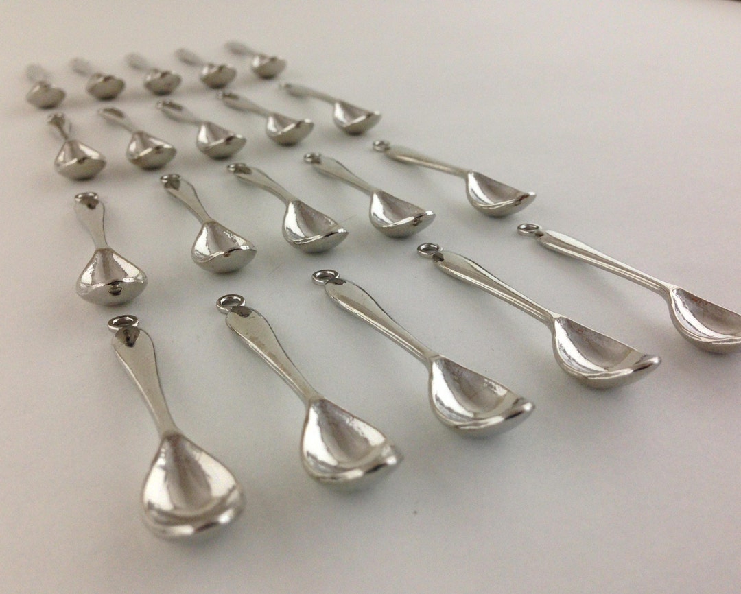 40 Small Silver Spoon Pendants Mini Spoons Spice Spoon Etsy