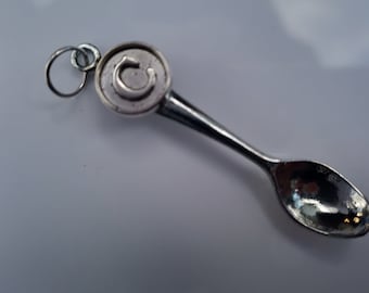 C Letter Spoon Mini Silver Spoon Pendant  ~ Personalized Letter Necklace