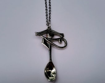 Eye of Horus Mini Spoon Pendant, Egyptian Symbol Necklace