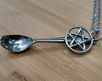 Mini Spoon Pentagram Necklace, Wiccan Star Symbol, Pagan Jewelry