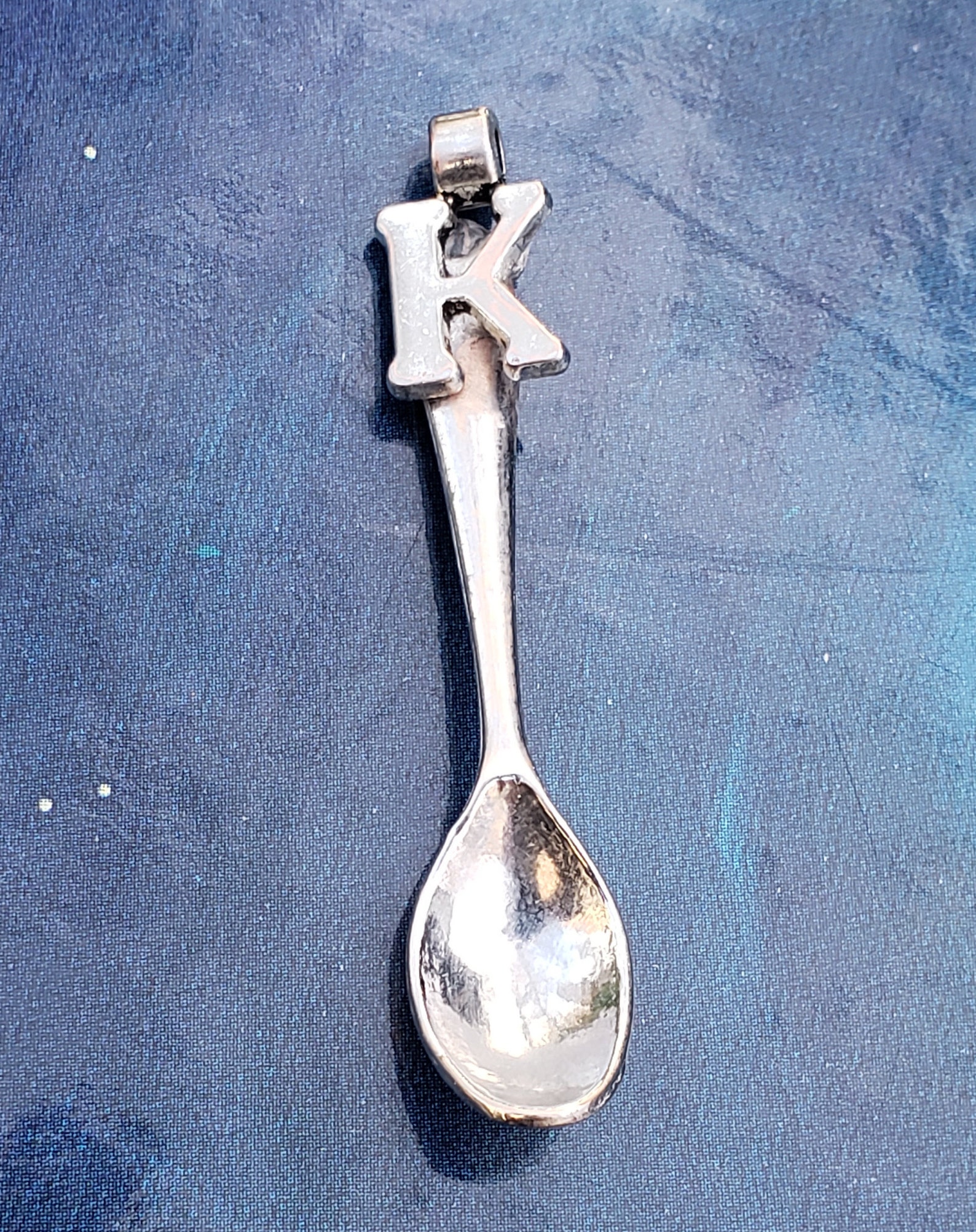 K Letter Spoon Mini Silver Spoon Pendant Personalized Letter Etsy