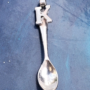 K Letter Spoon Mini Silver Spoon Pendant  ~ Personalized Letter Necklace