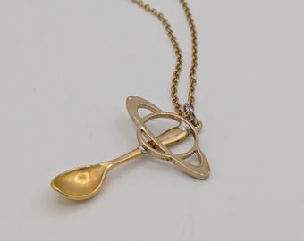 Golden Saturn Spoon Necklace ~ Space themed pendant with chain