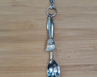 Mini Spoon Witch Broom Necklace, Halloween Jewelry, FAST SHIPPING!