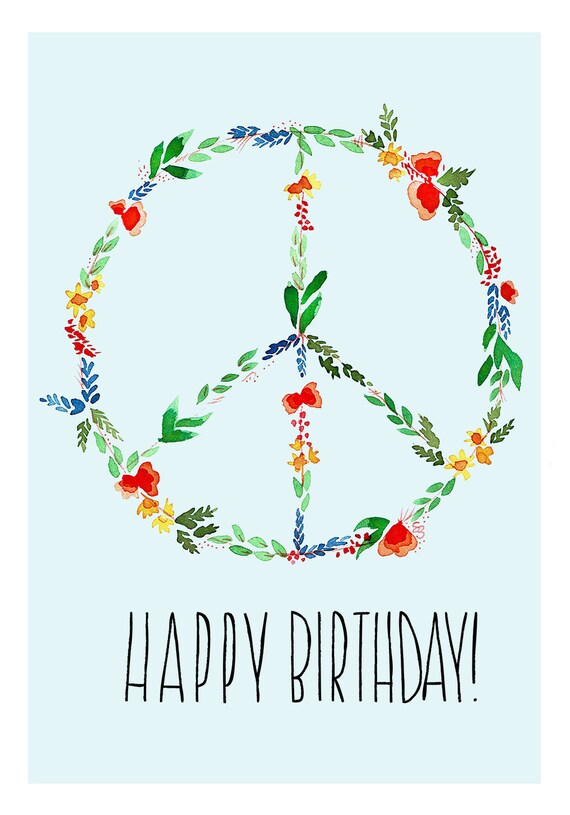 pics Happy Birthday Peace Sign Images peace sign birthday watercolor card happy birthday hippie card hand painted colorful birthday card
