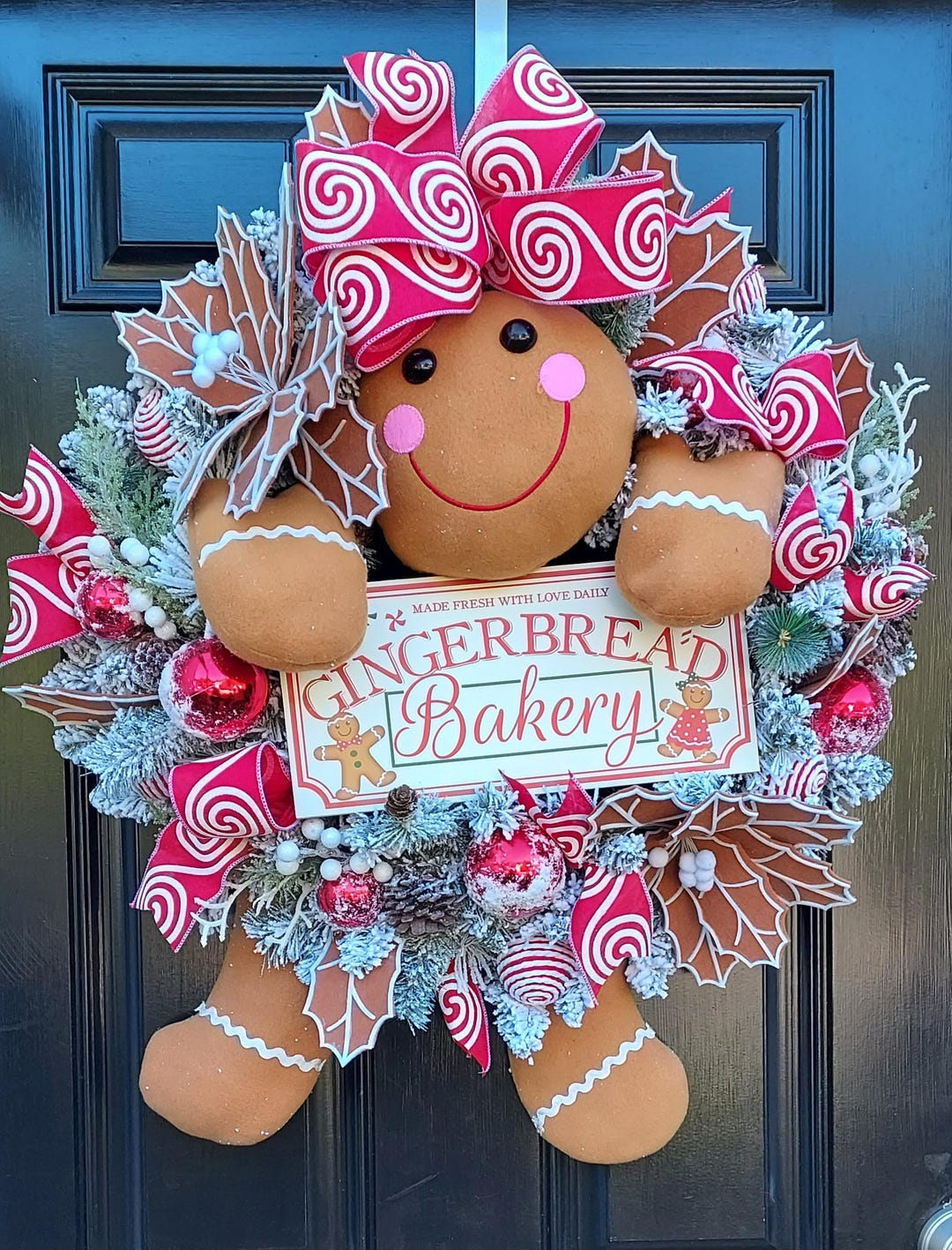 Flocked Gingerbread Bakery Holiday Front Door Wreath - Etsy