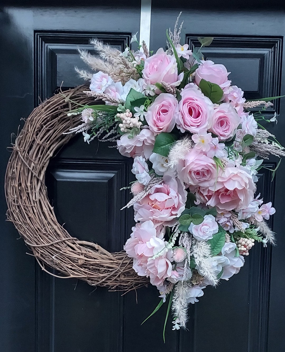 Pink Roses and Peonies Front Door Wreath - Etsy