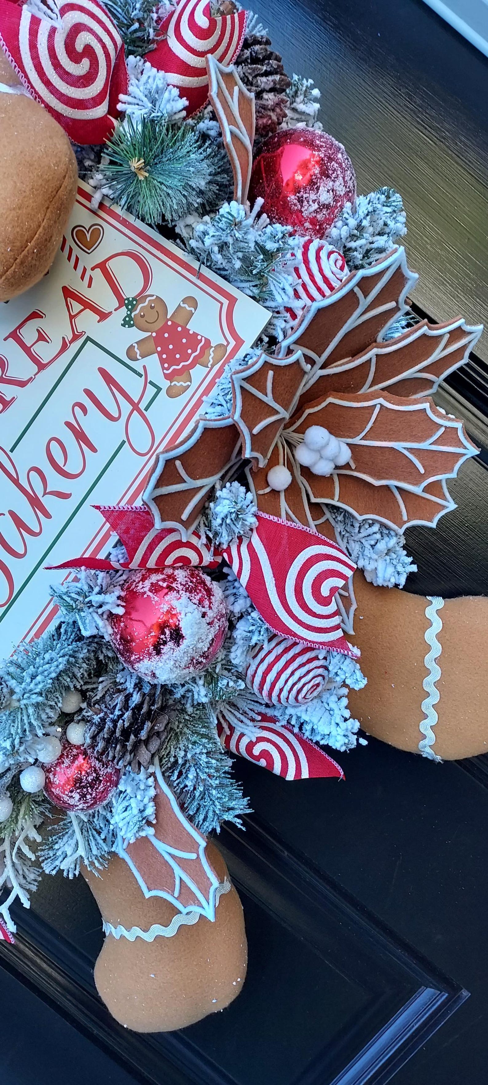 Flocked Gingerbread Bakery Holiday Front Door Wreath - Etsy