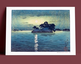 川瀬巴水作「島原九十九島」、木版画、ジクレー、版画、アジア美術、船