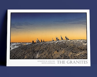 The Granites, Coorong Cormorants South Australia, Archival Giclee Print, Lithograph Style Photo Art