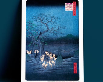 Hiroshige Foxfire Print - New Year's Eve Oji Shrine, Restored Archival Giclée