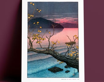 川瀬巴水作「菖蒲の花」、木版画、ジクレー、版画、アジア美術、風景画