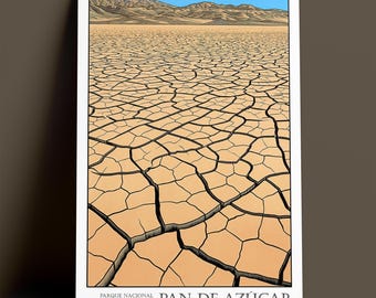 Pan De Azucar, Atacama Chile, Travel Poster Archival Print, Lithograph Style Photo Art