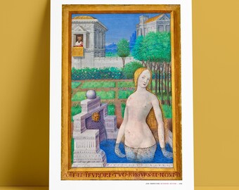 Bathsheba Bathing, Archival Giclee Print, Jean Bourdichon Renaissance Illumination, Museum Grade