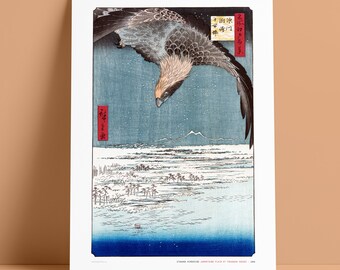 UTAGAWA HIROSHIGE - Jūmantsubo Plain at Fukagawa Susaki - Hawk Flying - Fine Art Giclée Print - 100% Cotton Rag - Archival, Museum Grade