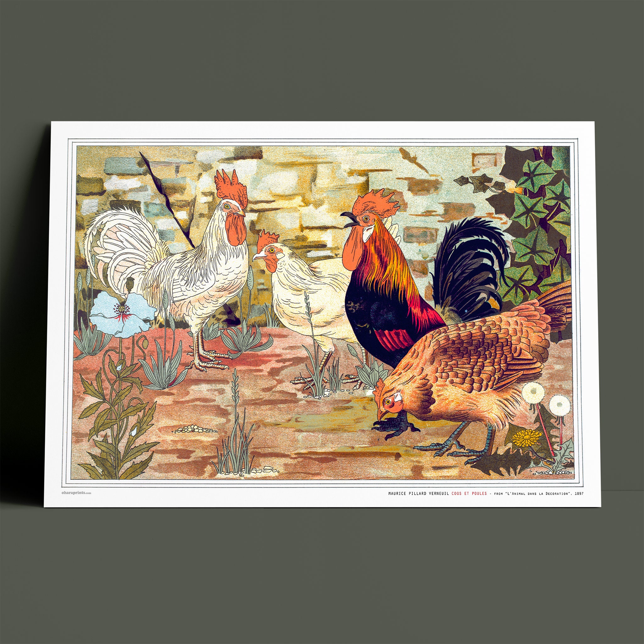 MAURICE VERNEUIL - Coqs et Poules, Roosters & Hens - L'Animal dans la Décoration - Fine Art Giclée Print - Art Nouveau, Decorative Arts