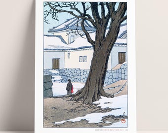 川瀬巴水作「平泉雪の金色堂」日本美術版画、木版画、ジクレー、版画