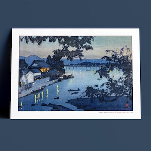 Hiroshi Yoshida Japanese Woodblock Print, Evening on Chikugo River, Archival Museum Quality