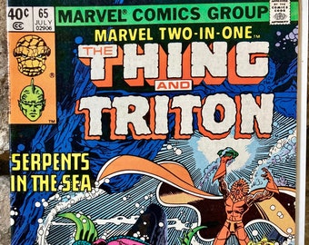 Vintage 1980 Marvel Comic Book, Marvel Two-In-One The Thing and Triton, Vintage Comics, Gifts for Marvel Fans