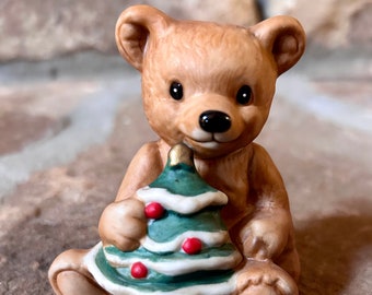 Vintage Homco Christmas Bear Figurine, 5505, Vintage Christmas, Ceramic Bear, 1970s Christmas