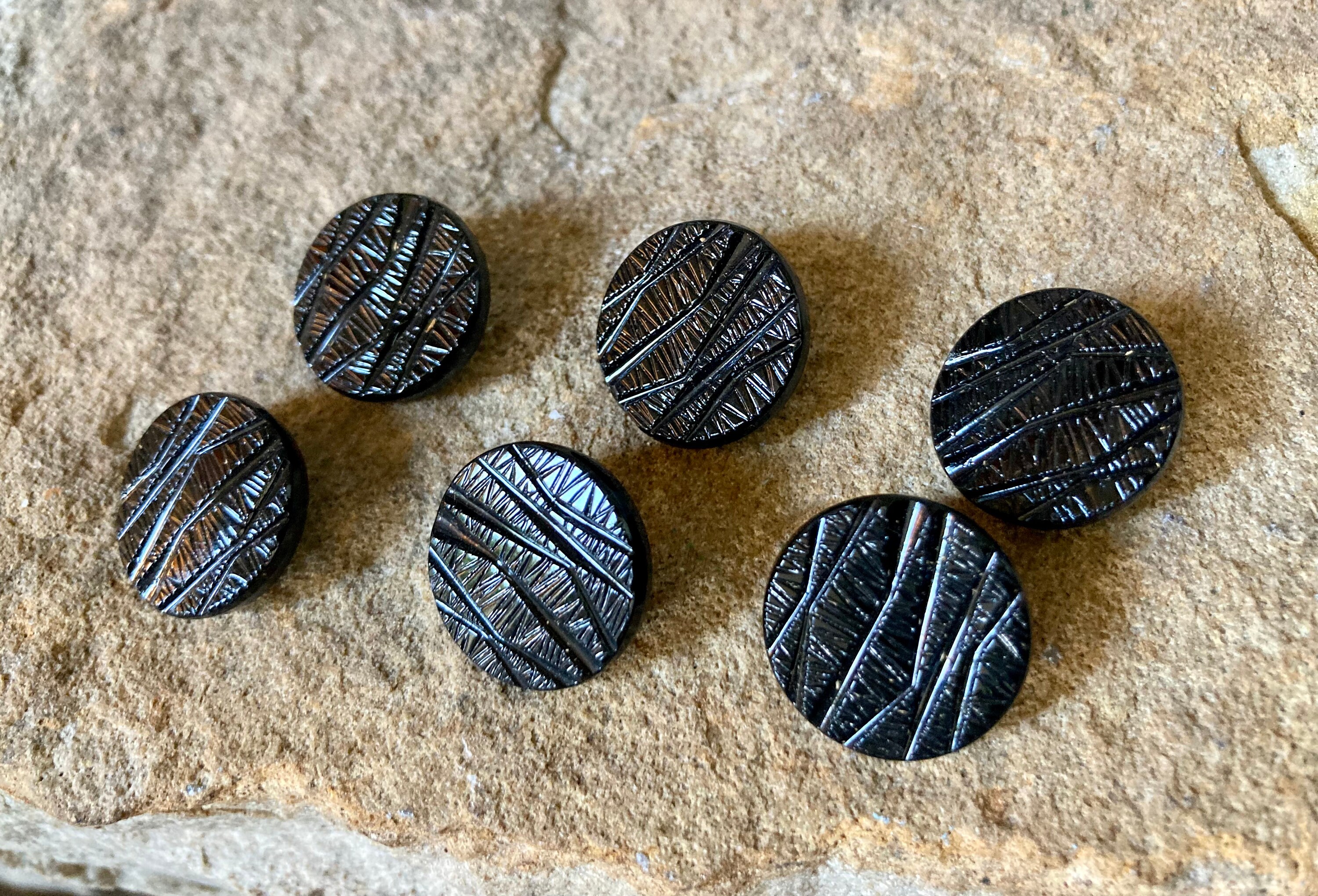 Black Buttons, Czech Glass Buttons, Textured Buttons, Jet Buttons, Set ...