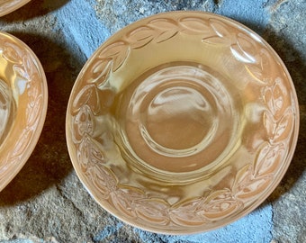 Vintage Fire King Peach Lusterware Dessert Plates Saucers, 1971, Set of 4, Anchor Hocking, 1970s