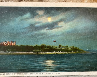 Antike Postkarte, 1922, Pflanze Nachlass von Mondschein, Groton Conn., Nacht Szene, 1 Cent Washington Postkarte, Vintage Briefmarken, Victoriana