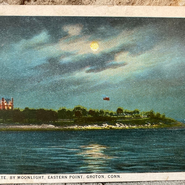 Antique Postcard, 1922, Plant Estate By Moonlight, Groton Conn., Night Scene, 1 Cent Washington Postcard, Vintage Stamps, Victoriana