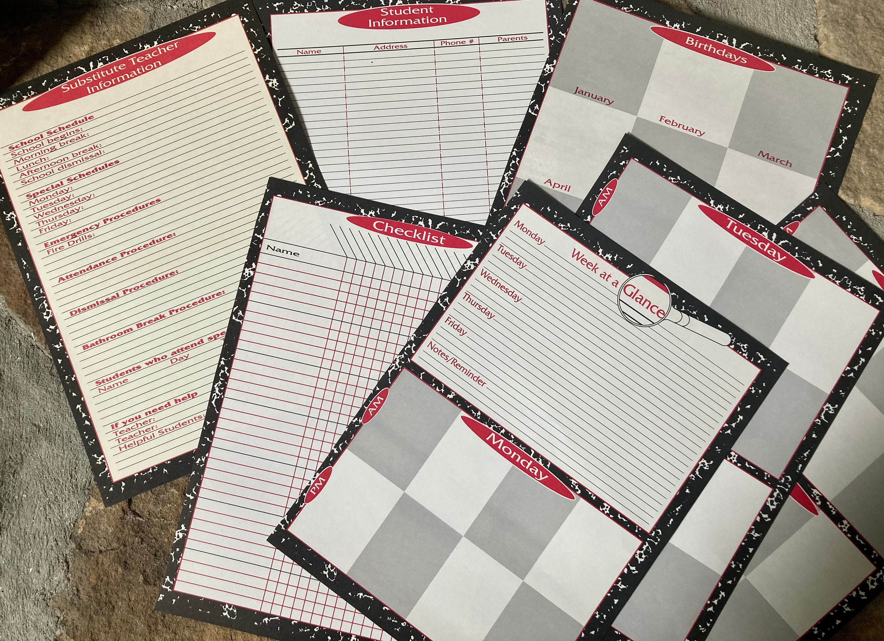 Printable Substitute Teacher Planner Pages, Vintage Style Teacher ...