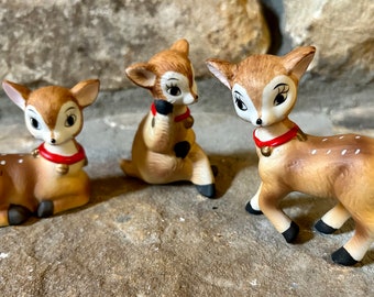 Vintage Homco Reindeer Set of Three, 5606, Porcelain Bisque, Vintage Christmas Decor, Rustic Decor, Deer, Cabin Decor