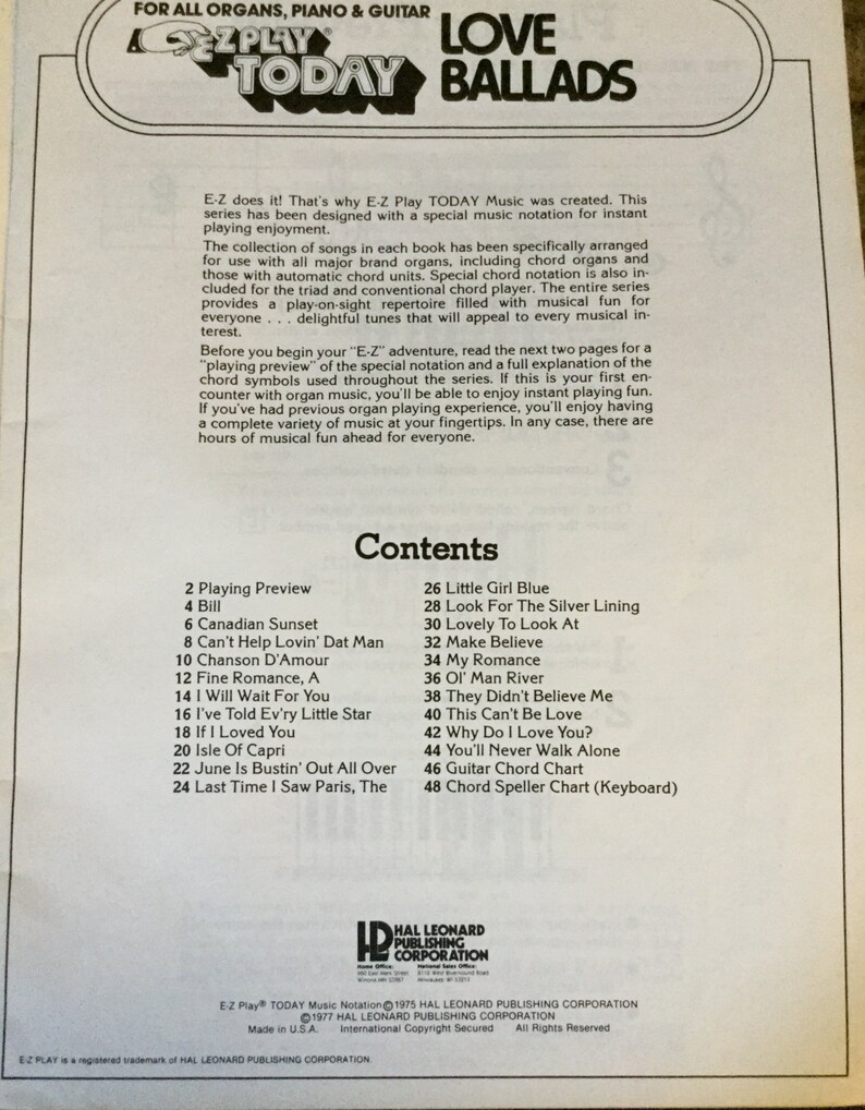 Vintage Sheet Music Booklet  1977   Organ   Piano Music  image 3