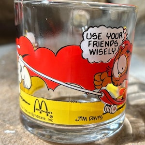 Taza de café de cristal vintage de Garfield McDonald&#39;s, 1978, tazas de cristal transparente, McDonald&#39;s de los años 70, dibujo animado vintage de Garfield