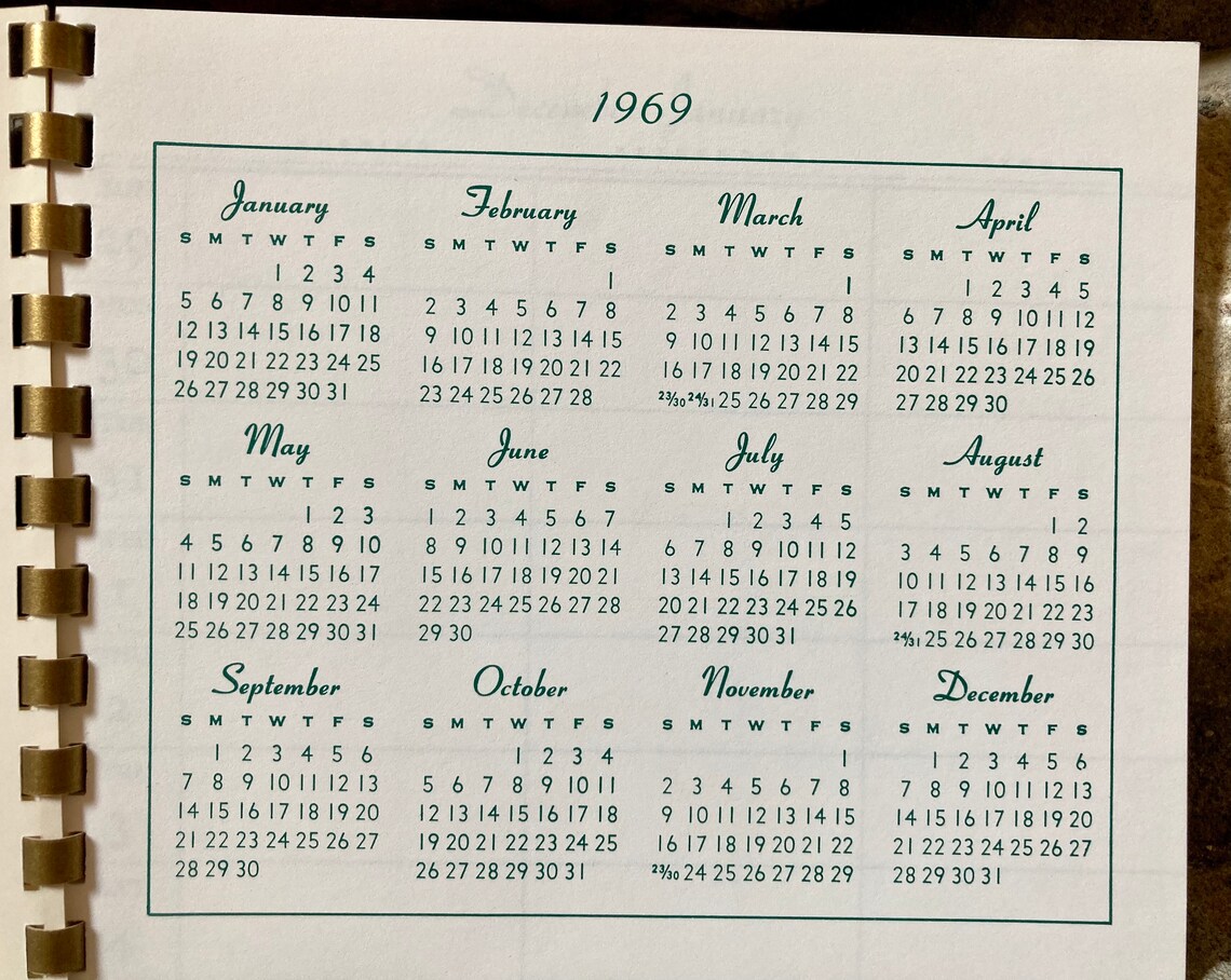 Vintage 1969 Calendrier Engagement Planificateur Nouveau | Etsy