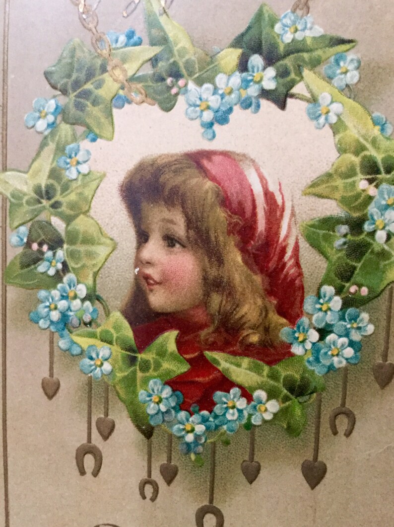 Vintage Easter Postcard  Embossed Postcards   Hearts & image 0