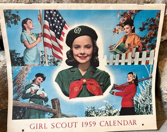 1959 Girl Scout Calendar, Full Color Excellent Condition 1950s Calendar, Mid Century Calendars, Vintage Girl Scouts, 1950s Photos