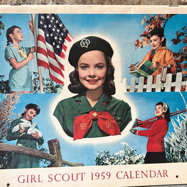 1959 Girl Scout Calendar, Full Color Excellent Condition 1950s Calendar, Mid Century Calendars, Vintage Girl Scouts, 1950s Photos