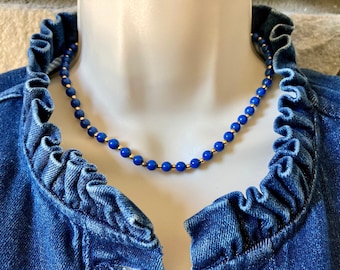 Blue 15” Bead Choker, Vintage Monet Choker, 1970s Era Jewelry, 2022 Jewelry Trends, Vintage Chokers, Blue Bead Necklace