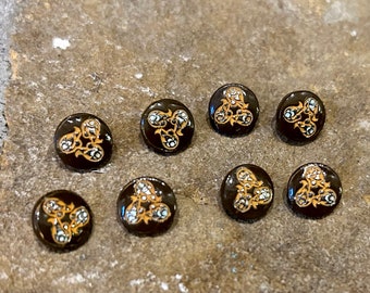 Vintage Glass Buttons, Set of 8, Brown Gold, 1 cm., Sewing Supplies, Crafting, 1960s Sewing, Gifts for the Seamstress