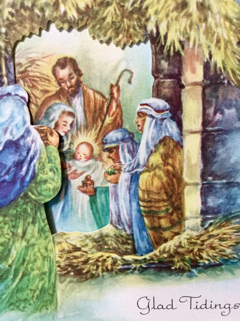 Vintage Christmas Cards Die Cut Vintage Nativity Doehla image 0