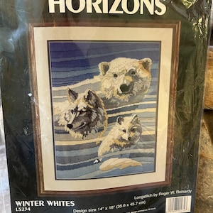 Vintage Monarch Horizons Winter Whites Wolves Longstitch Kit, New Old Stock, Unopened, Wool Thread, Vintage Needlepoint, Sewing Crafts