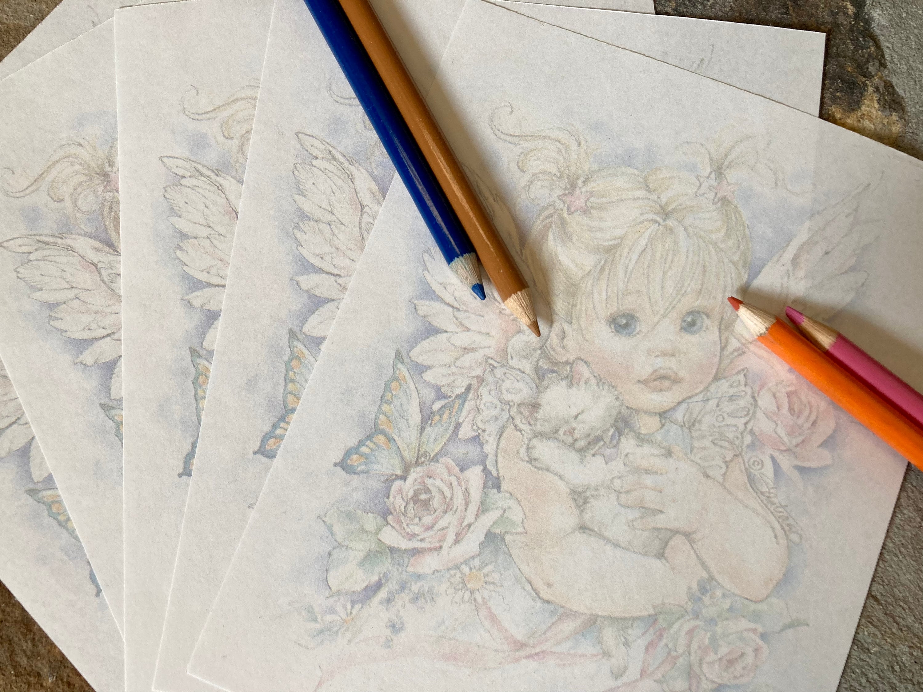 Vintage Angel With Kitten Printable Stationery Paper, Instant Download ...