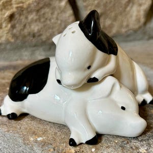 RARE Vintage Pig Salt and Pepper Shakers, Black and White Ceramic, Excellent Condition, Housewarming Gifts, Vintage Shakers