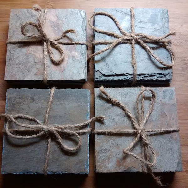 Set of 4 Handcrafted Upcycled Roofing Slate Coasters Antique Reclaimed Recycled using Solar Power!