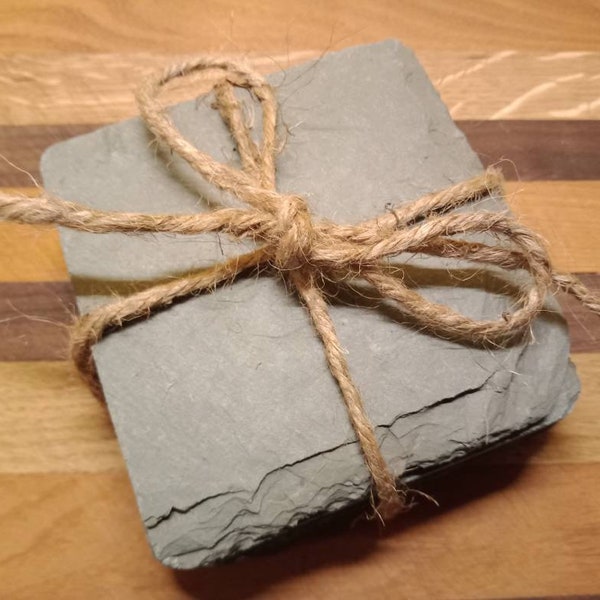 Set of 4 Handcrafted Upcycled Gray Hard Roofing Slate Coasters Reclaimed Recycled Made Using Solar Power!