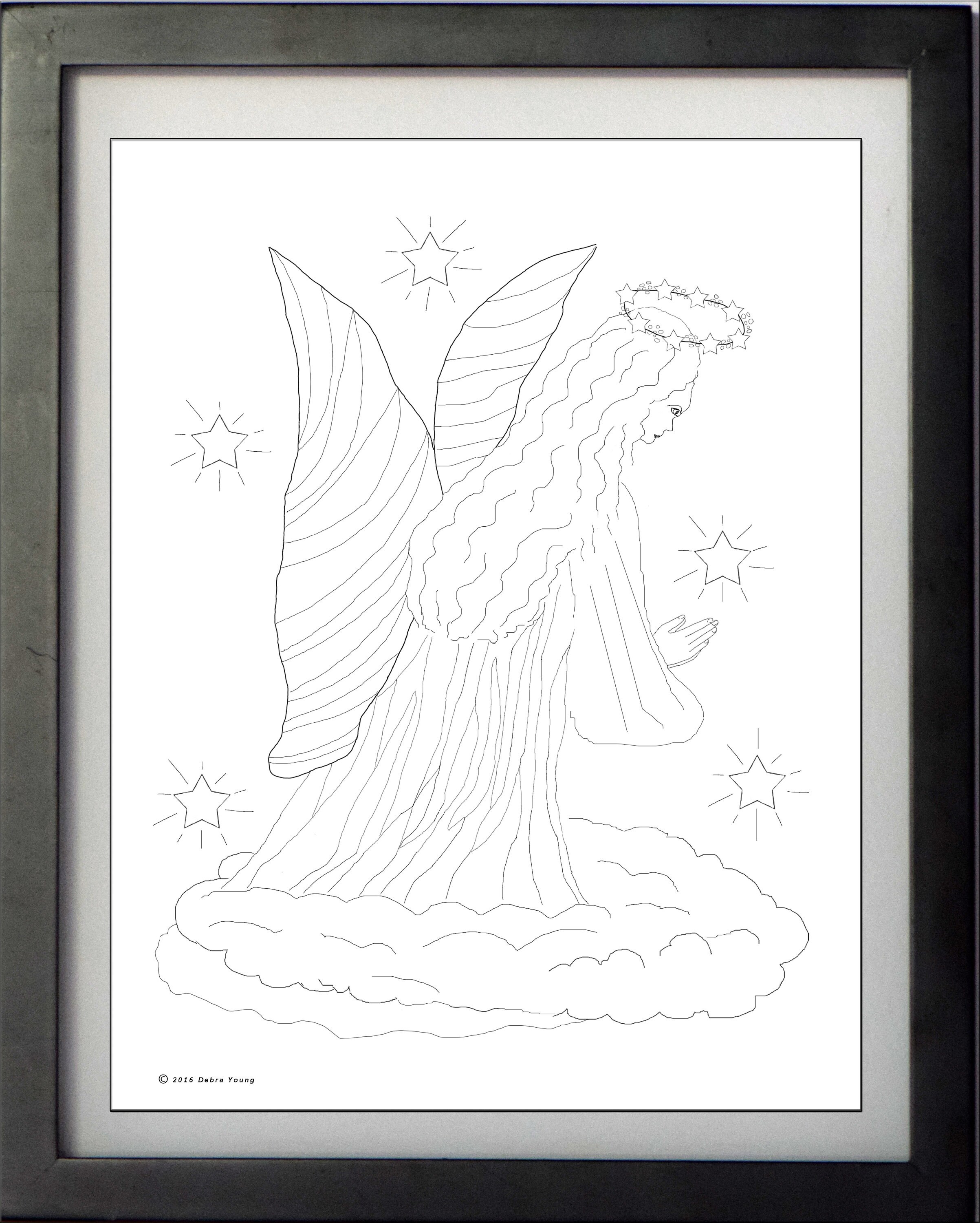 3 Printable Coloring Sheets With Angels and Stars. Adult Coloring With ...
