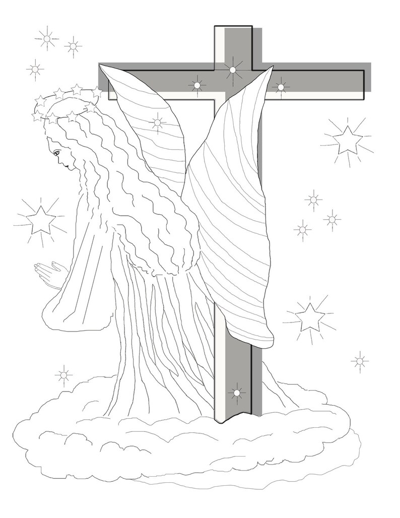 Download 3 Printable Coloring Sheets with Angels and Stars. Adult | Etsy